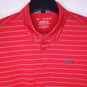 Under Armour Playoff Polo Shirt Mens XL Striped Red, Gray Loose Fit